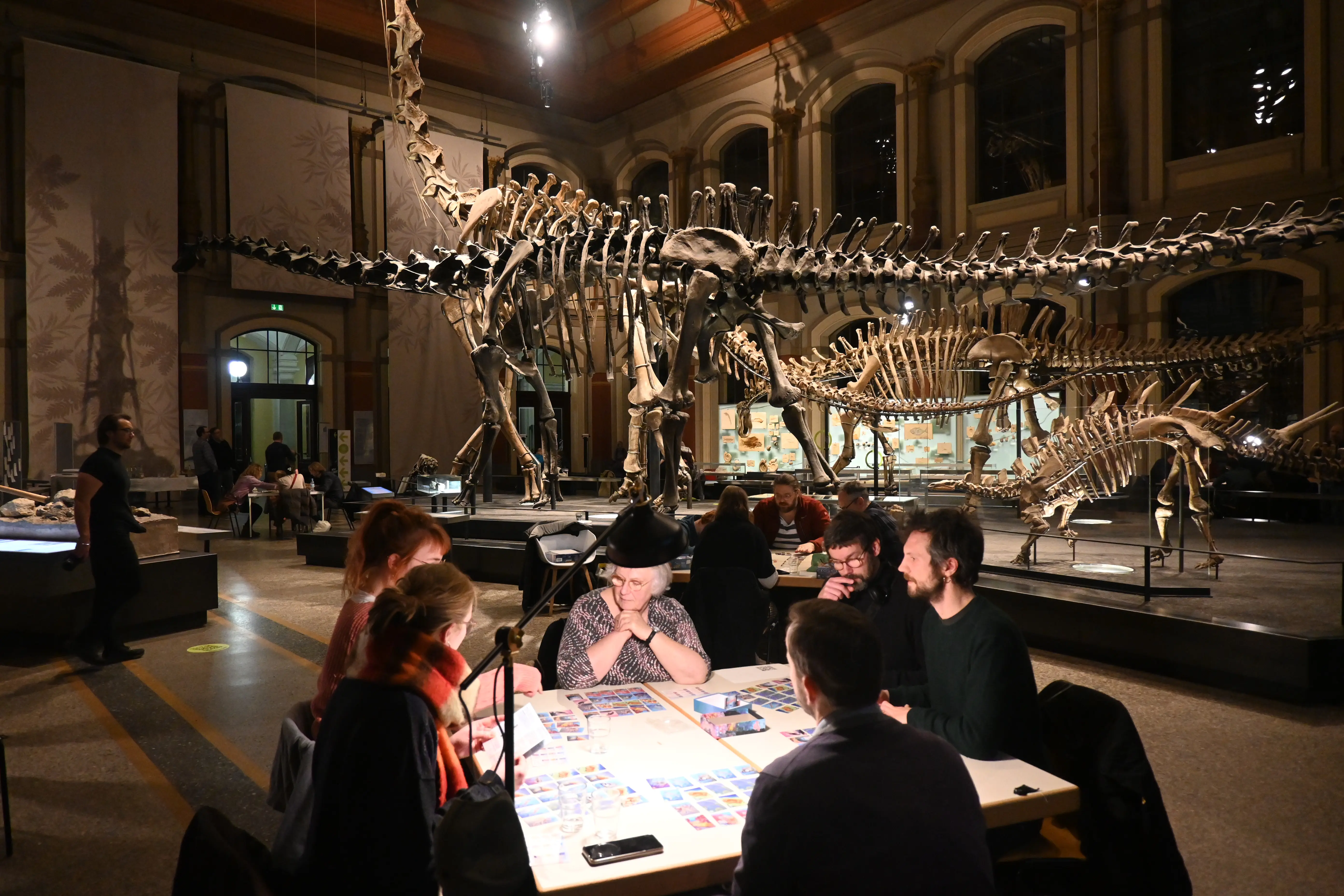 Aufnahmen des Spieleabends im Museum für Naturkunde Berlin. Die Beteiligten erklären die Thematik, Ausschnitte aus den Vorträgen sowie die Teilnehmenden beim Spielen und Interagieren werden gezeigt.